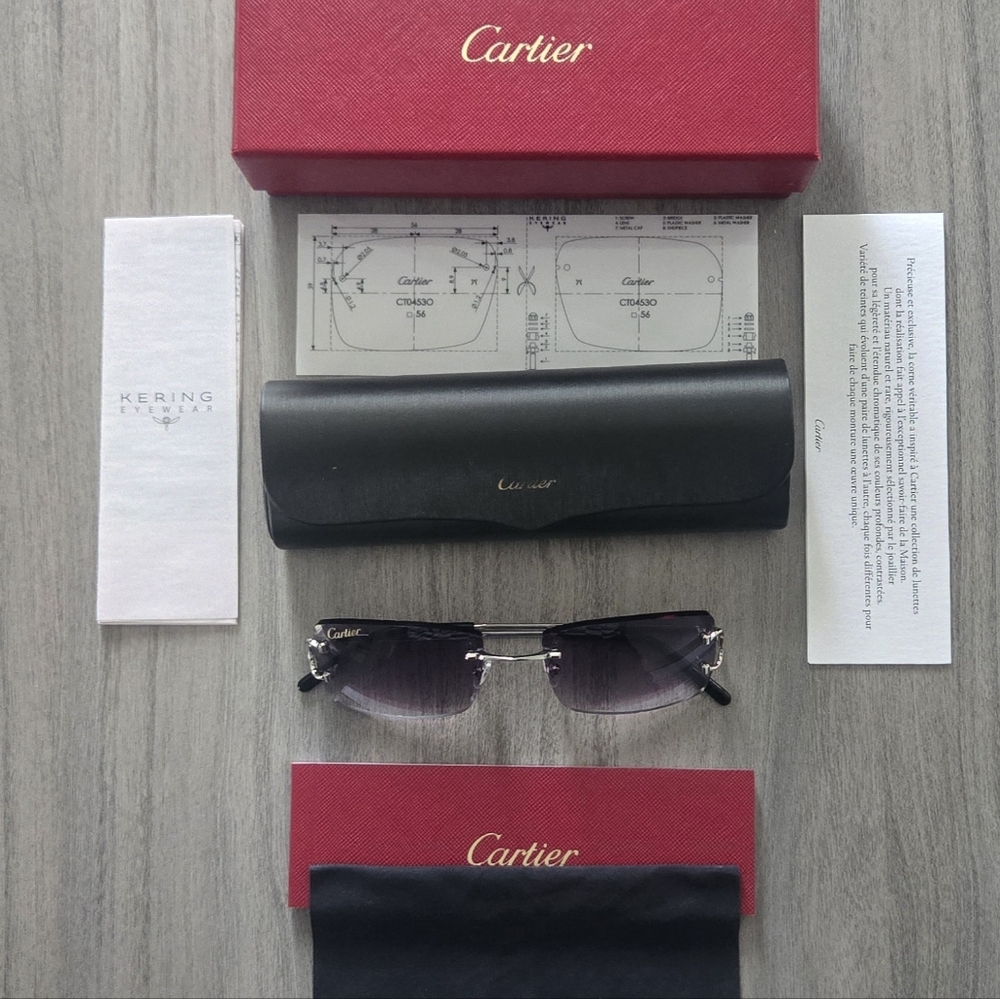 Cartier Men’s Rimless Sunglasses with Black Gradient Lenses and Silver Frame